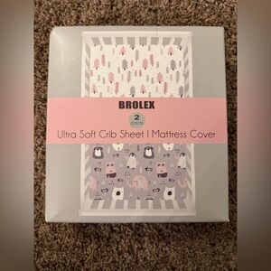 Brolex Crib Sheet & Mattress Cover Set - Pink and Gray